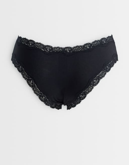 ASOS DESIGN 3 pack brazilian brief with lace waistband in black & white, 2 of 3