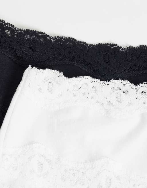 ASOS DESIGN 3 pack brazilian brief with lace waistband in black & white, 3 of 3