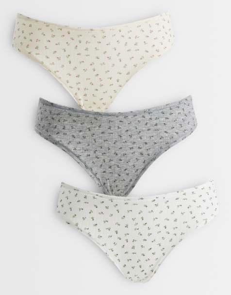 ASOS DESIGN 3 pack brazilian briefs in cream and gray ditsy pointelle - view 1