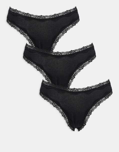 ASOS DESIGN 3 pack brazilian knickers with lace trim - view 1