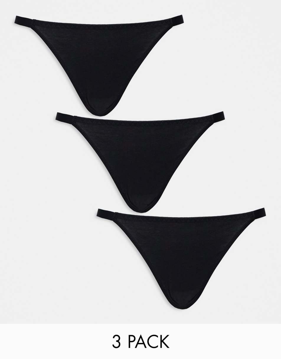 ASOS DESIGN Curve 3 pack thong in no VPL & lace in black pink