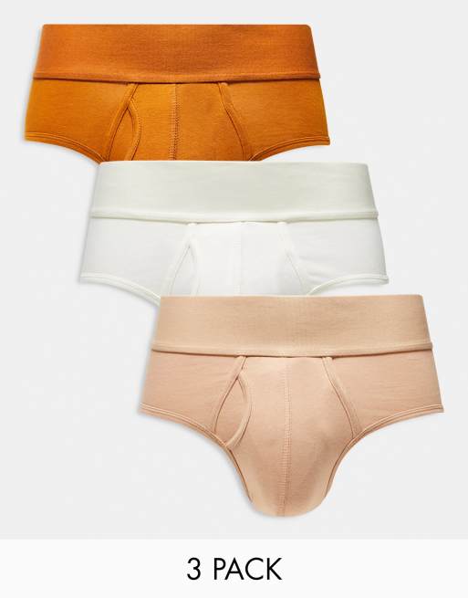 ASOS DESIGN 3 pack briefs in beige, brown and cream