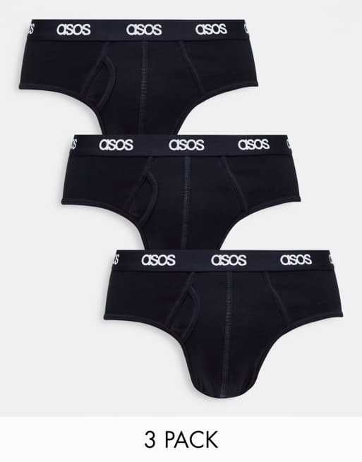 ASOS DESIGN 3-pack briefs in black with branded waistband