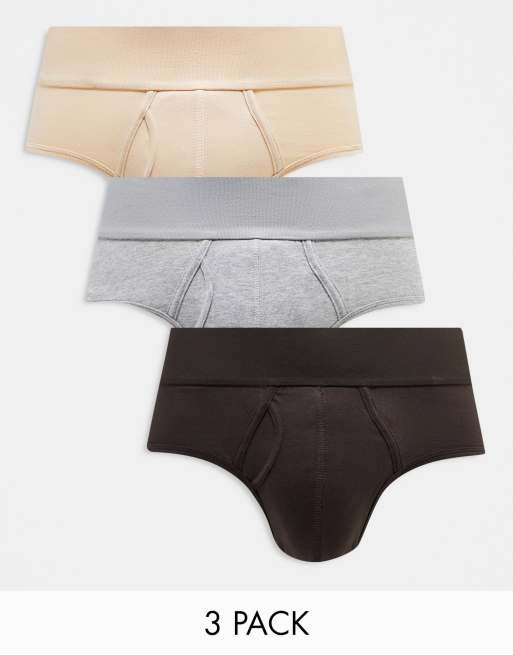 ASOS DESIGN briefs with branded waistband in khaki