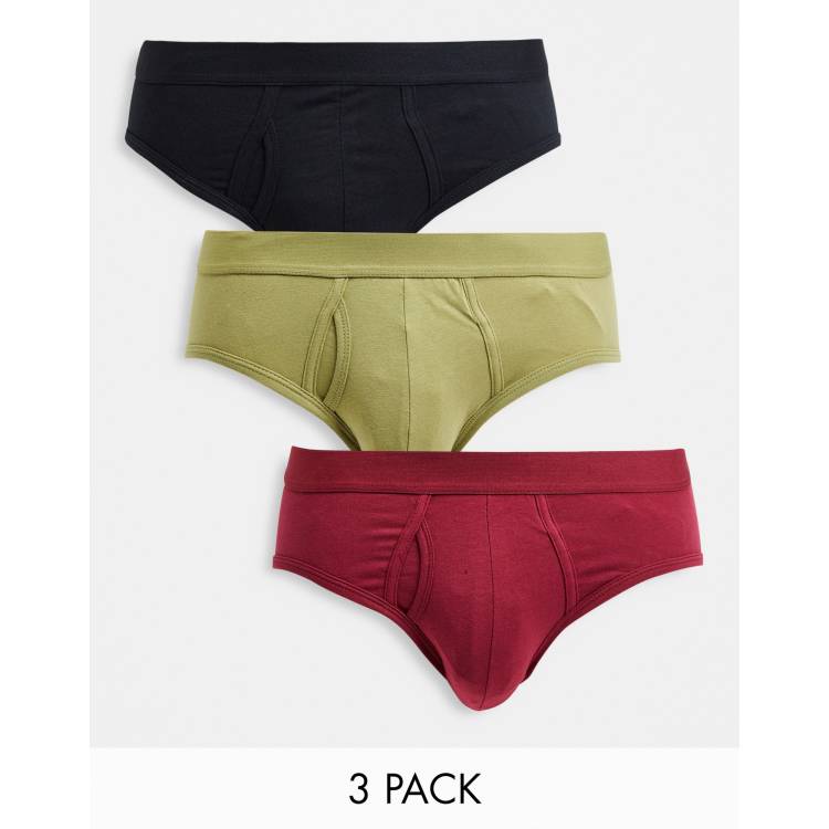 ASOS DESIGN 3 pack briefs in jewel tones with contrast waistbands