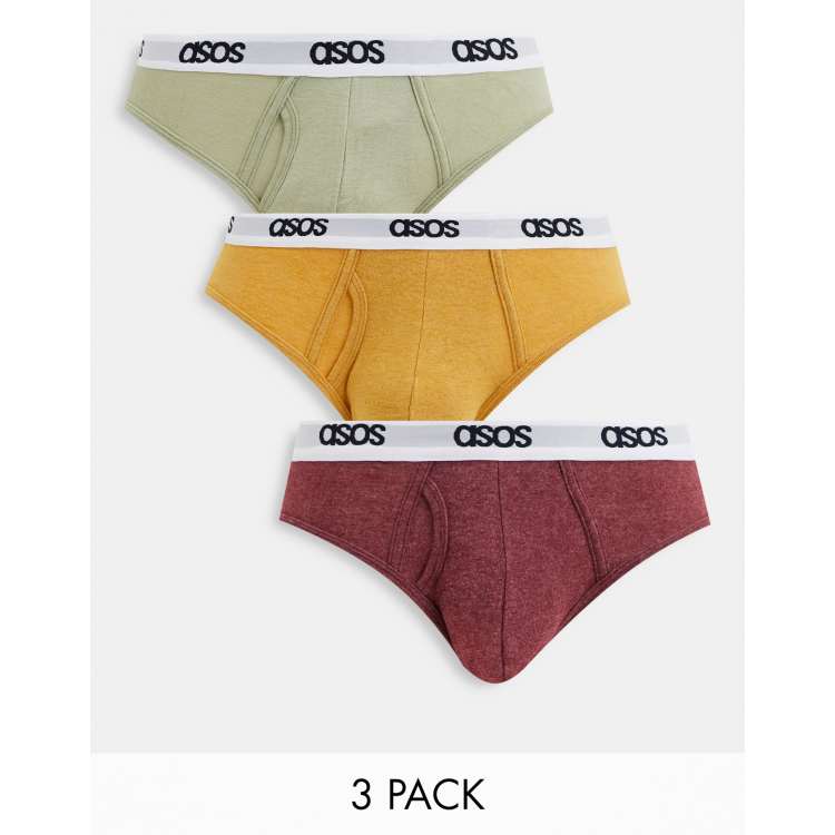 ASOS DESIGN 3 pack briefs in multiple colors