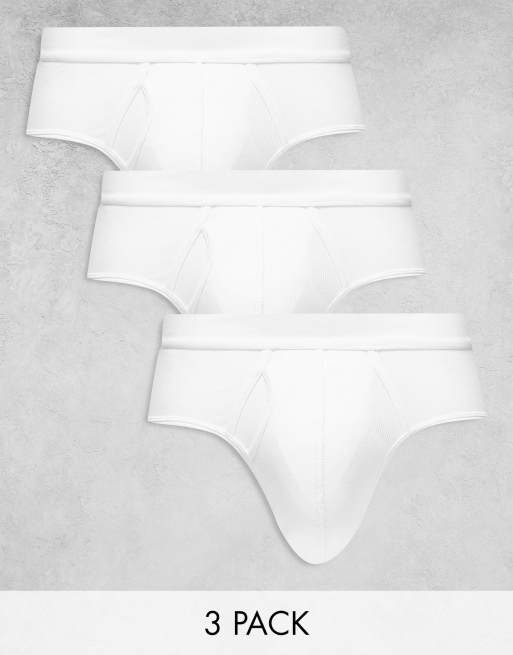 ASOS DESIGN 3 pack briefs in white rib | ASOS