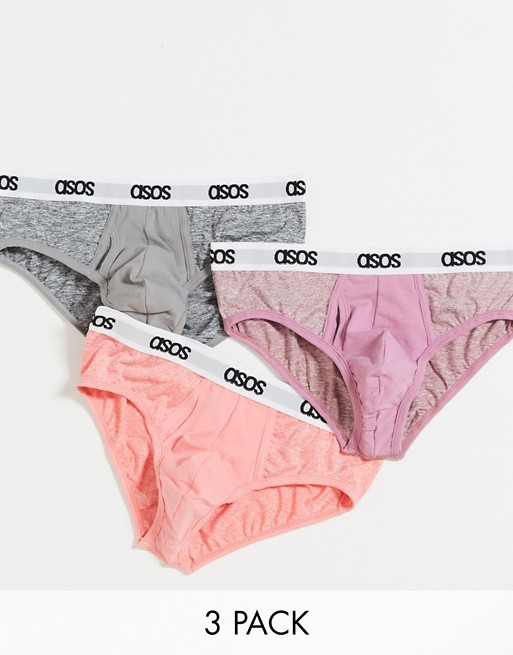 ASOS DESIGN 3 pack briefs with branded waistband save
