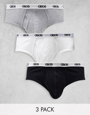 ASOS DESIGN 3 pack briefs with branded waistband