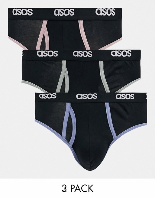 ASOS DESIGN 3 pack briefs with contrast stitching