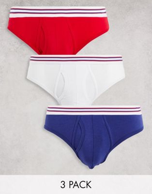 ASOS DESIGN 3 pack briefs with striped waistband
