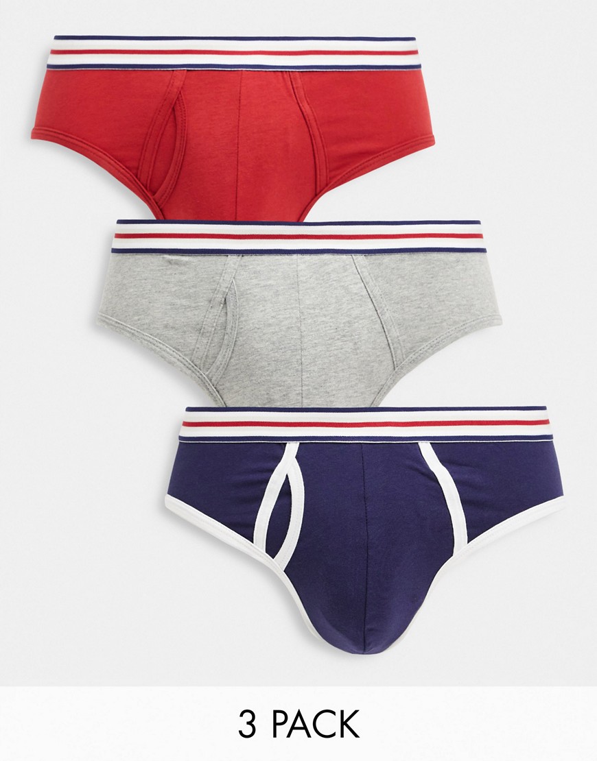 ASOS DESIGN 3 pack briefs with striped waistband-Multi