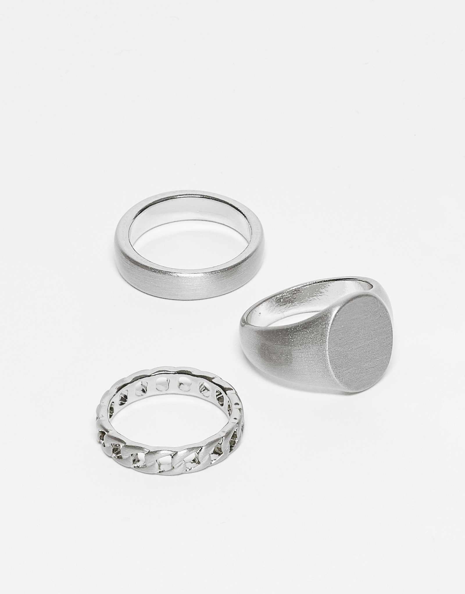 ДИЗАЙНЕРСКИЕ кольца ASOS DESIGN из серебра с матовой отделкой и цепочкой в количестве 3 штук  