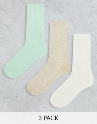ASOS DESIGN 3 pack calf length socks in green and neutrals | ASOS