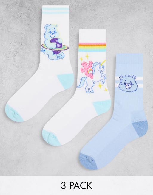 ASOS DESIGN 3 pack Carebears sports socks in blue