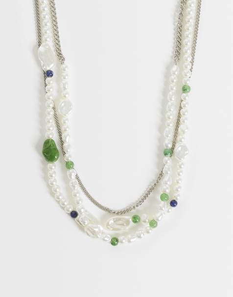 ASOS DESIGN 3 pack chain and faux pearl beaded necklace in silver - view 1