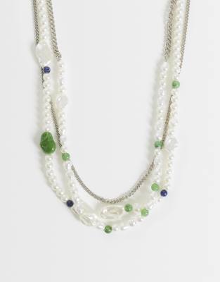 Asos Design 3 Pack Chain And Faux Pearl Beaded Necklaces In Silver