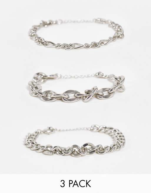 ASOS DESIGN 3 pack chain bracelet set in silver tone ASOS
