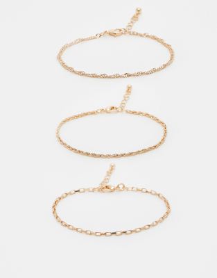 3 pack chain bracelets in gold tone