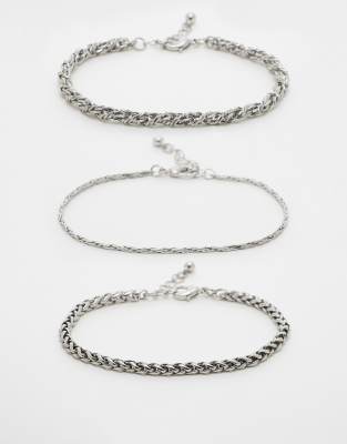 3 pack chain bracelets in silver tone