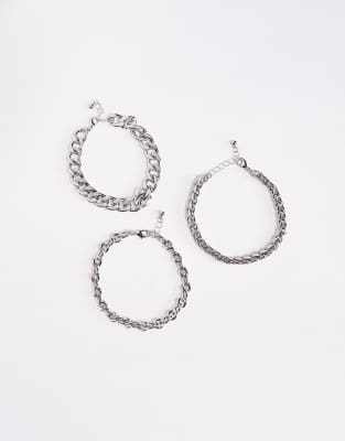 Asos Design 3 Pack Chain Bracelets In Silver