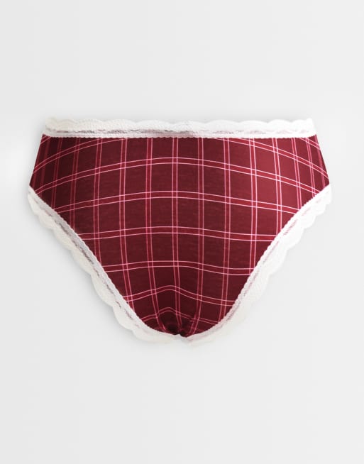 ASOS DESIGN 3 pack Christmas cotton brazilian with bows in red, tartan and white, 2 of 3