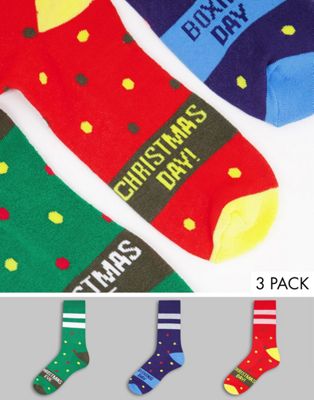 ASOS DESIGN 3 pack christmas day sports socks (200855500)