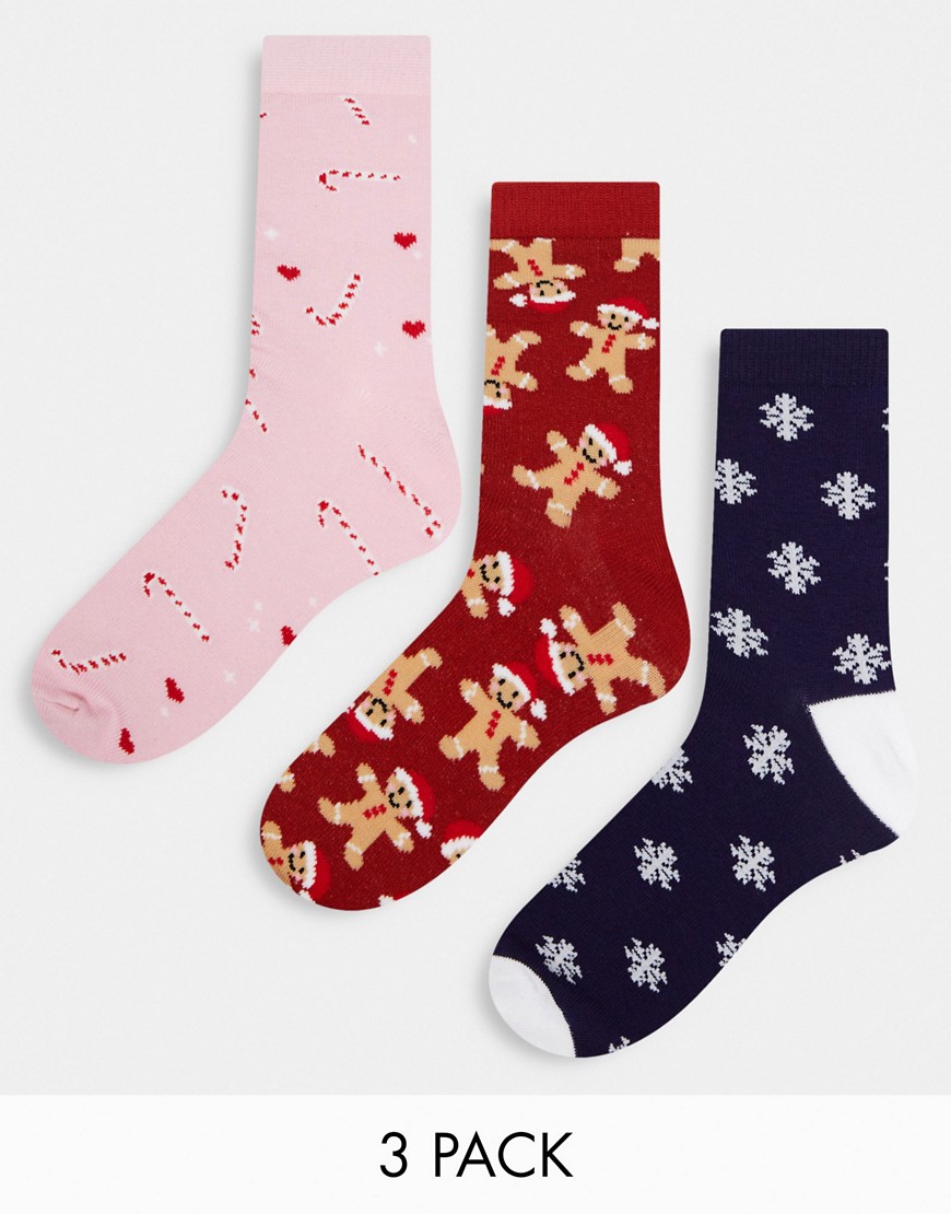Asos Design 3 Pack Christmas Novelty Sock Gift Box Set-multi