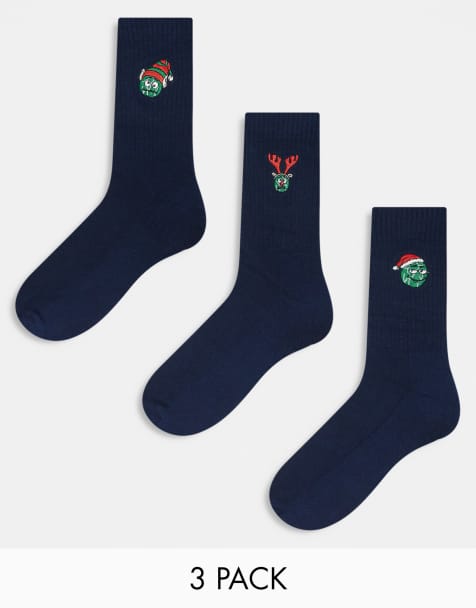 ASOS DESIGN 3 pack Christmas sprout socks in navy - view 1