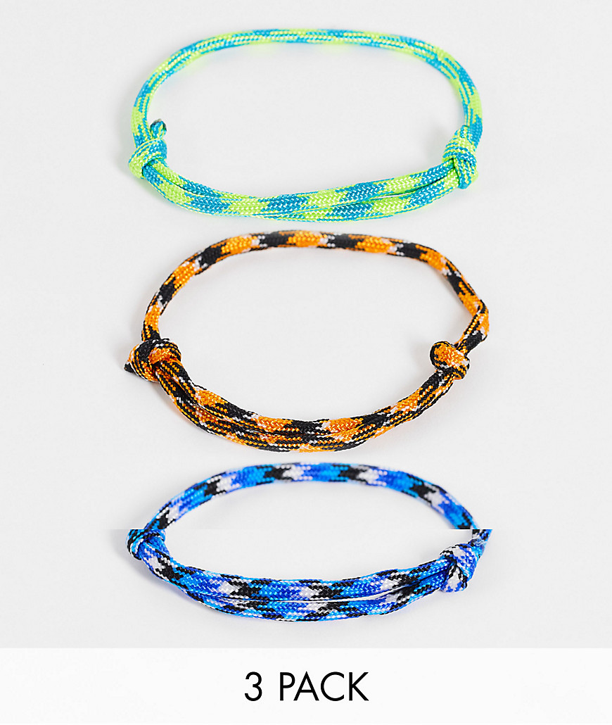 ASOS DESIGN 3-pack chunky cord bracelets in multicolor with neon pops