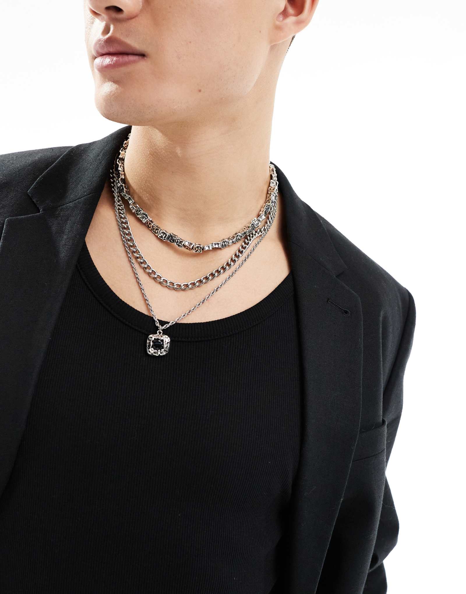 ASOS DESIGN 3 упаковки массивных ожерелий на литой цепочке с подвеской серебристого оттенка