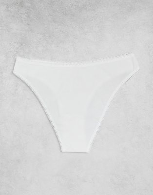 Asos Design 3 Pack City Embroidery Cotton Brazilian Briefs With Picot Trim In White
