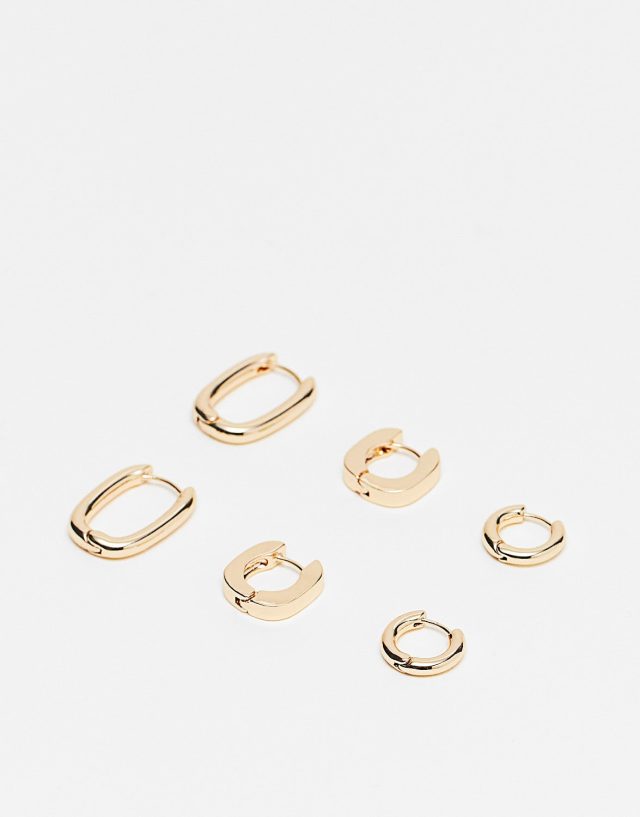 ASOS DESIGN 3-pack clicker everyday hoop earrings in gold tone