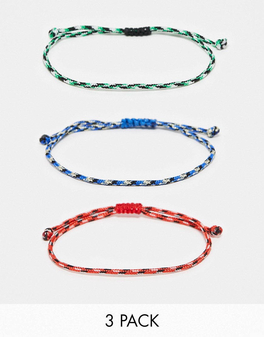 3 pack cord bracelet set in multi