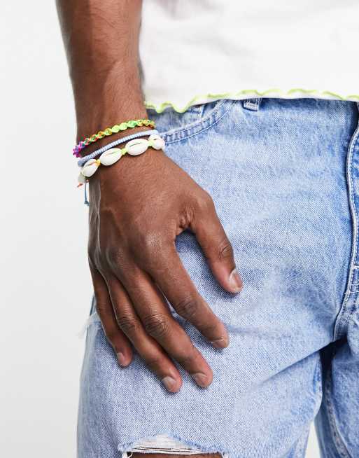 ASOS DESIGN 3 pack cord bracelet set with faux shell beads in