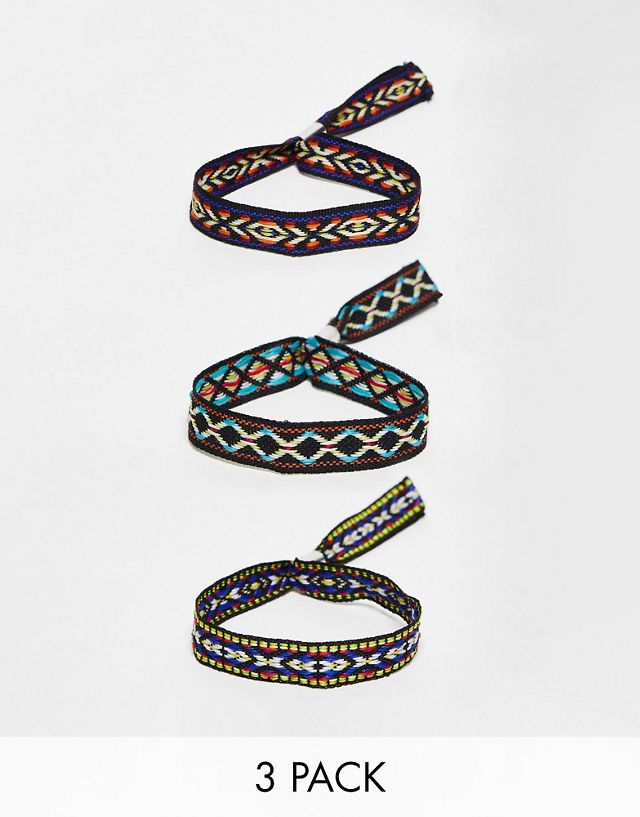 ASOS DESIGN 3-pack cord festival bracelet set with abstract print in multi color