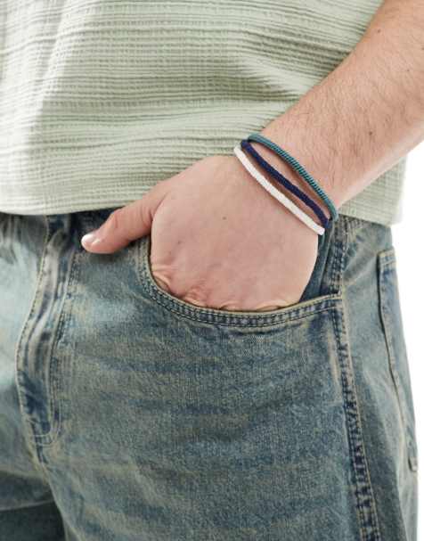 ASOS DESIGN 3 pack cord puller bracelet in navy - view 1