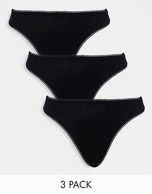ASOS DESIGN 3 pack cotton high leg thong with dipped front in