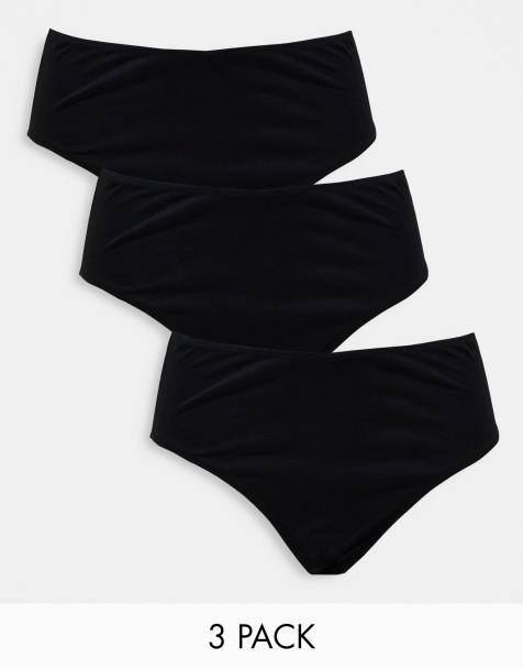 ASOS DESIGN 3 pack cotton high waist brazilian brief in black - view 1