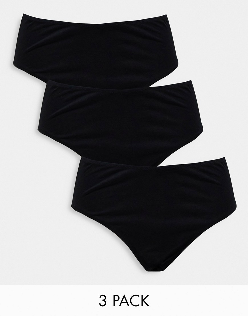 ASOS DESIGN 3 pack cotton high waist brazilian in black