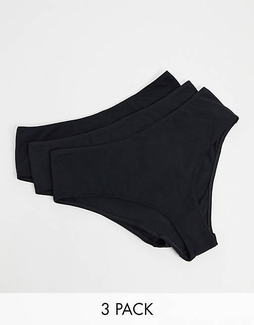 ASOS DESIGN 3 pack cotton high waist brazilian in black