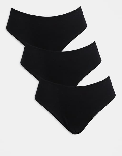 ASOS DESIGN 3 pack cotton high waist briefs in black