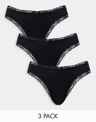 ASOS DESIGN 3 pack cotton high leg thong with dipped front in