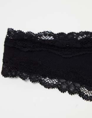 Asos Design 3 Pack Cotton & Lace Trim High Rise Malibu Thong In Black