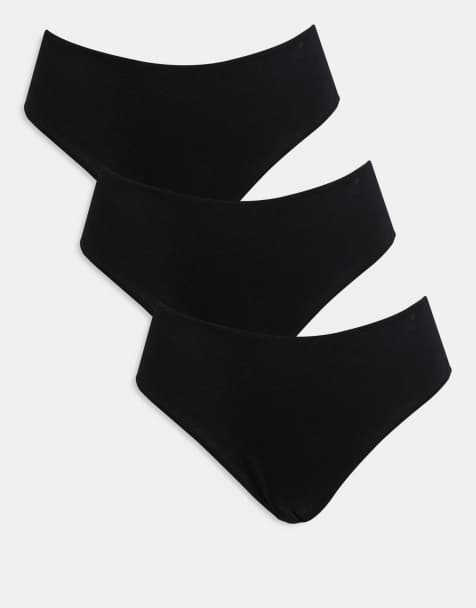 ASOS DESIGN 3 pack cotton mid coverage brazilian briefs in black - view 1