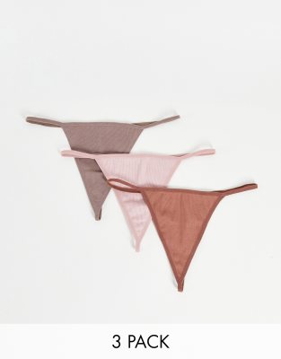 ASOS DESIGN 3 pack ribbed seamless thong pack in brown tonals