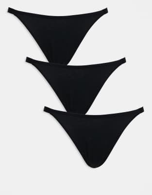 ASOS DESIGN 3 pack cotton tanga brief in black - view 1