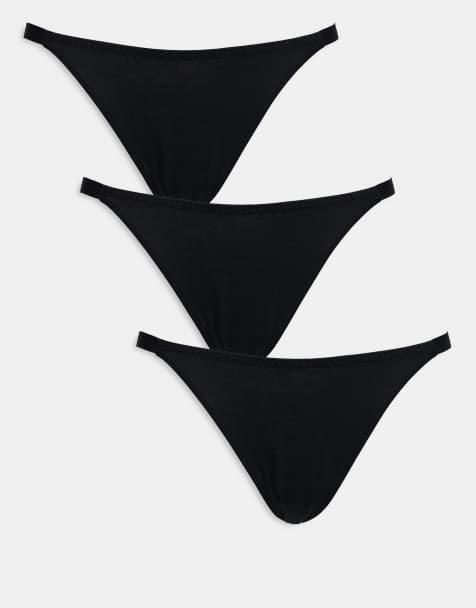 ASOS DESIGN 3 pack cotton tanga panty in black - view 1