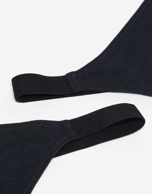 ASOS DESIGN 3 pack cotton tanga thong in black, 2 of 4