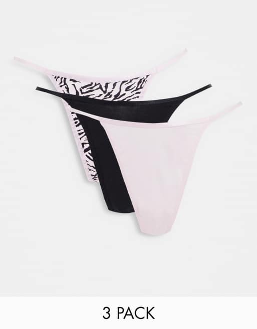 ASOS DESIGN 3 pack cotton tanga thong in zebra print